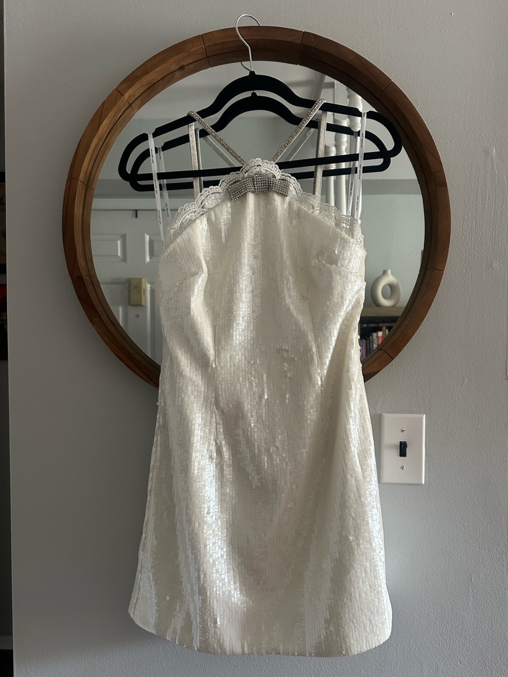 Self-Portrait Ivory Sequin Slip Dress with Crystal Straps - Picture 2 of 9